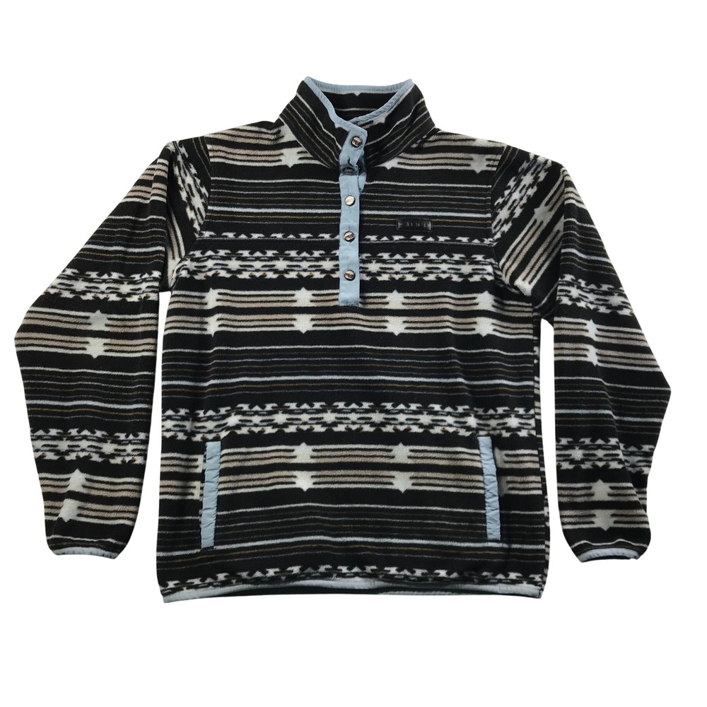 Cinch Womens Fleece Pullover Large Black Southwestern Aztec Snap Mock Neck Top